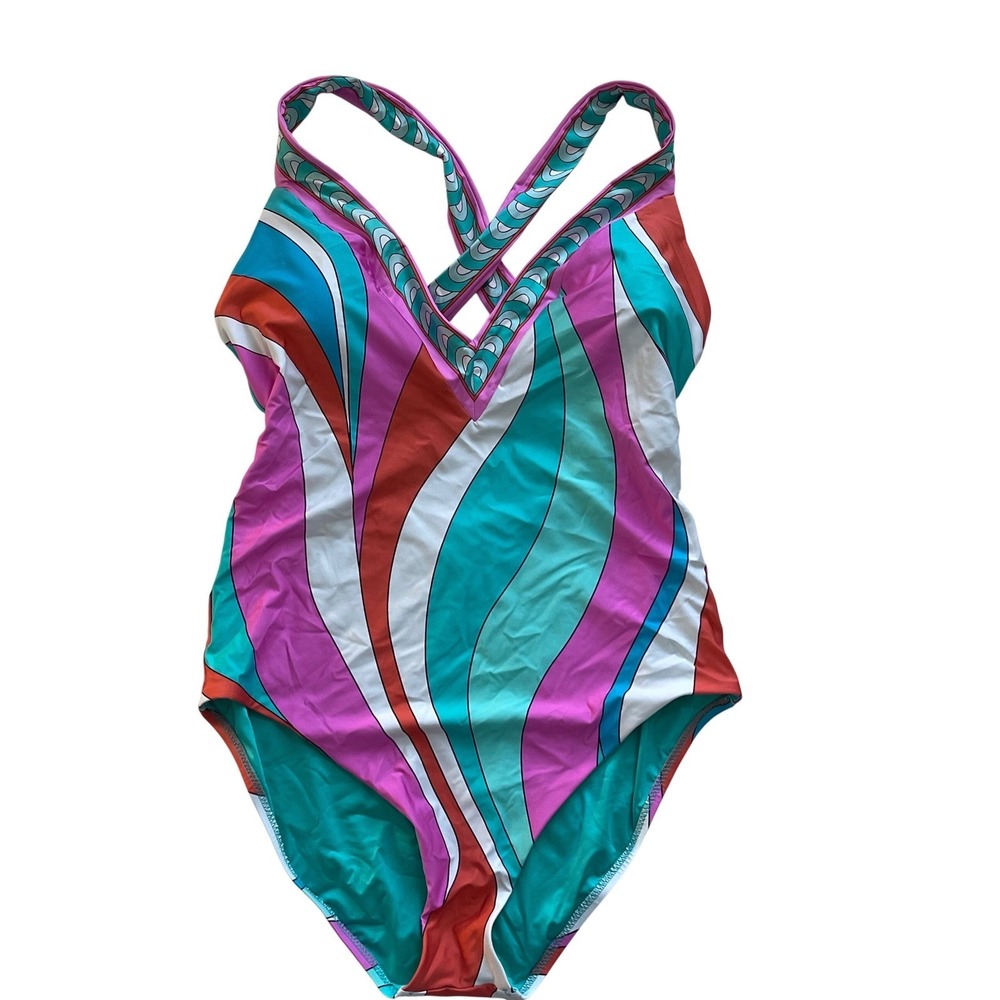 Trina Turk NWOT Apollo Border Print One-PIece Swimsuit Women's Size 14